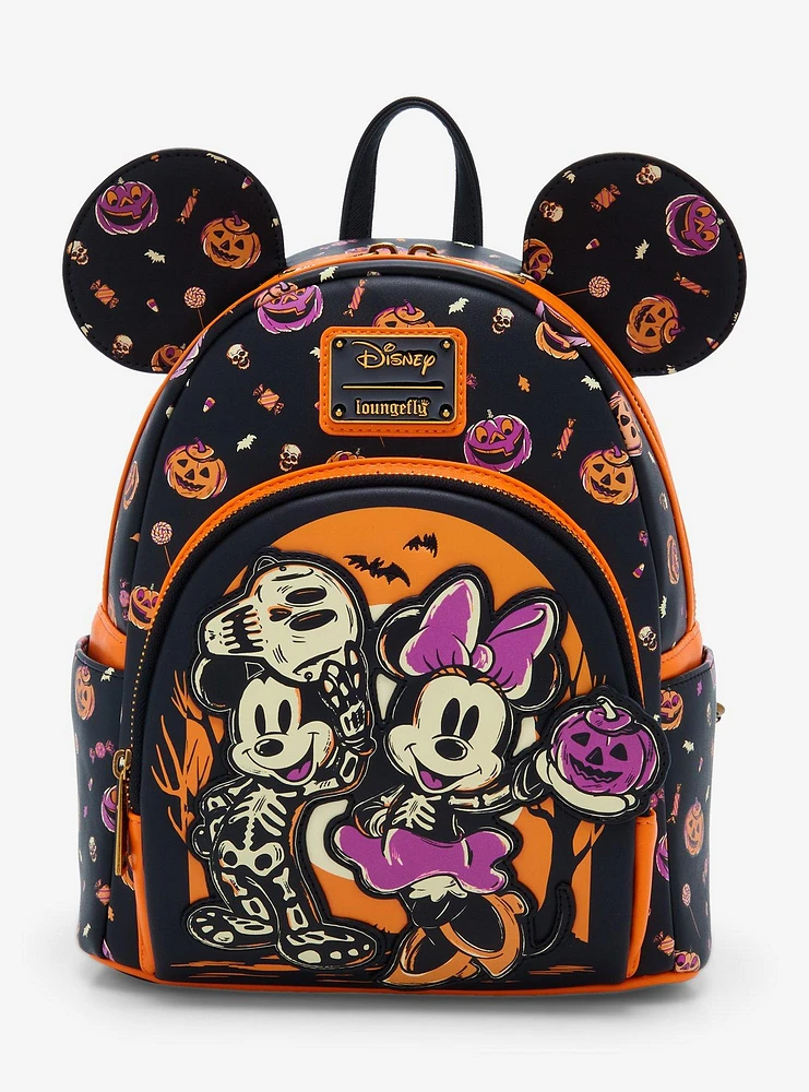 Loungefly Disney Mickey & Minnie Skeleton Glow-in-the-Dark Mini Backpack — BoxLunch Exclusive