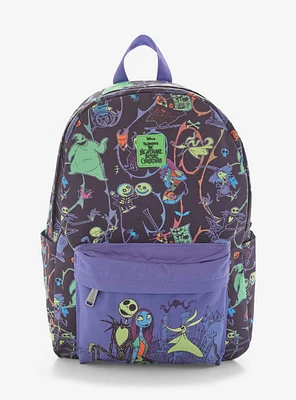 Loungefly Disney The Nightmare Before Christmas Characters Allover Print Glow-in-the-Dark Backpack