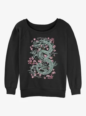 Disney Mulan Mushu Floral Womens Slouchy Sweatshirt