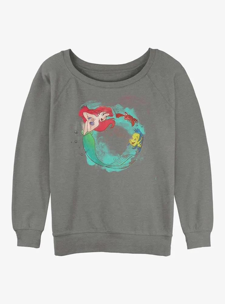 Disney The Little Mermaid Ariel Sebastian and Flounder Womens Slouchy Sweatshirt