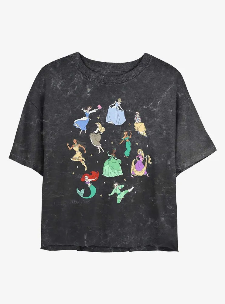 Disney Cinderella Princess Doodle Mineral Wash Womens Crop T-Shirt