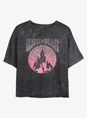 Disney Beauty and the Beast Castle Badge Mineral Wash Womens Crop T-Shirt