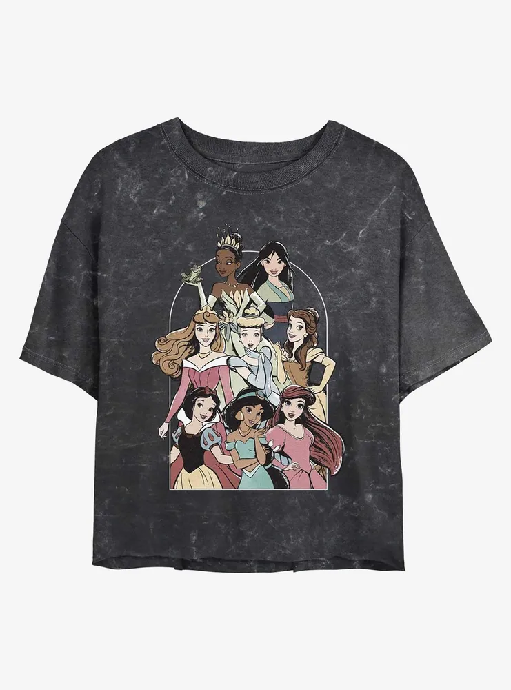 Disney the Princess and Frog Group Mineral Wash Womens Crop T-Shirt