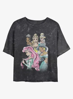 Disney the Princess and Frog Watercolor Princesses Mineral Wash Womens Crop T-Shirt