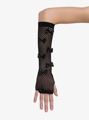 Black Bow Fishnet Arm Warmers