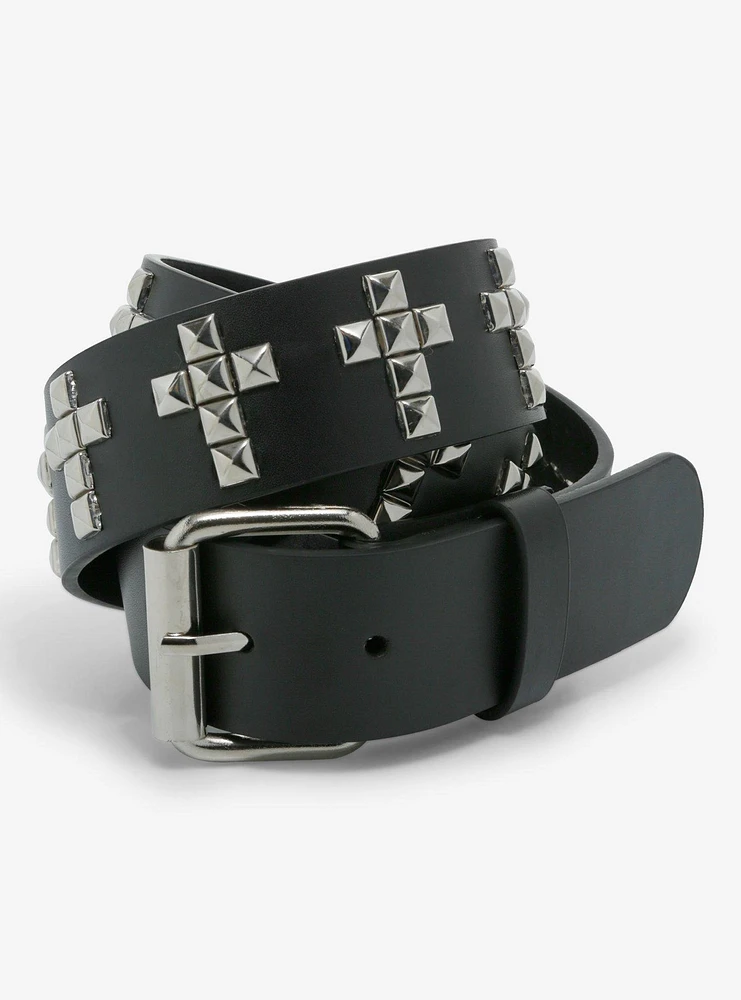 Black Pyramid Stud Cross Belt