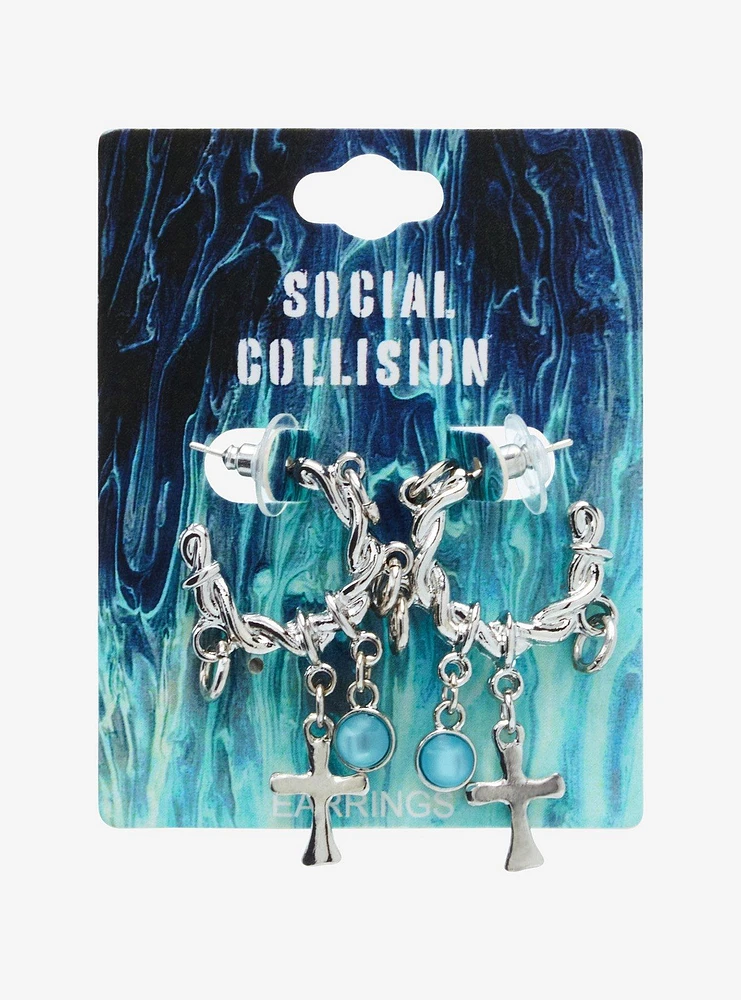 Social Collision Twist Chain Cross Hoop Earrings