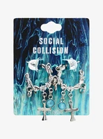 Social Collision Twist Chain Cross Hoop Earrings