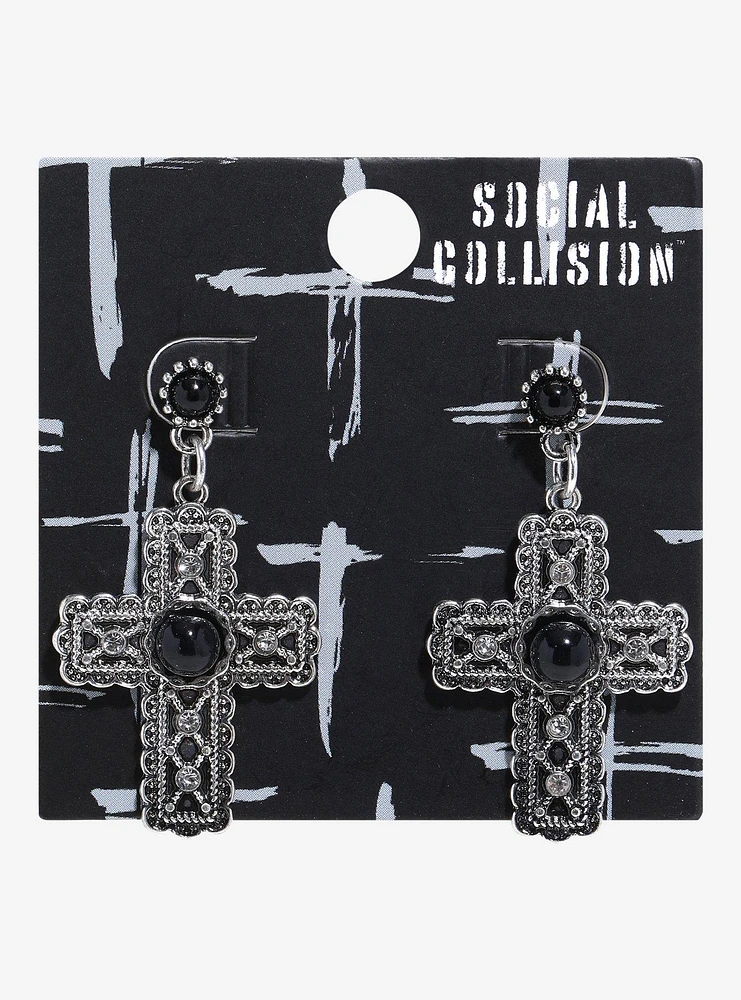 Social Collision Ornate Cross Earrings