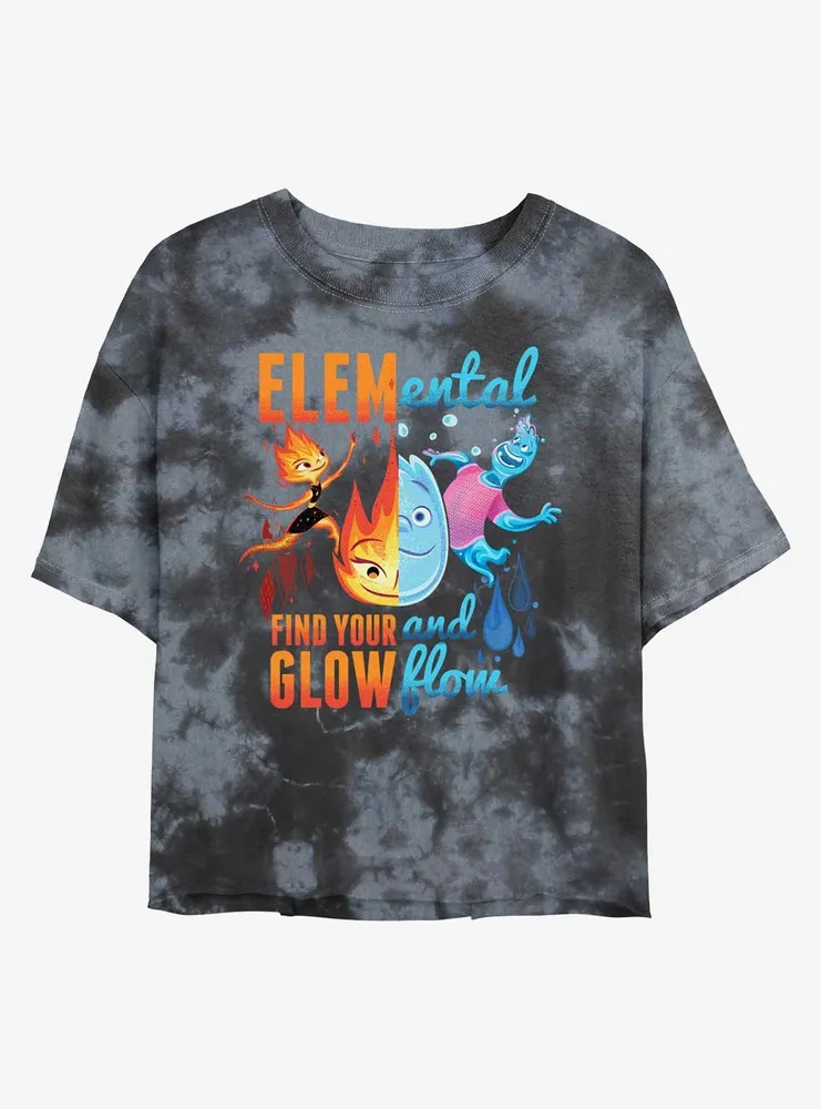 Disney Pixar Elemental Ember and Wade Find Your Glow Flow Womens Tie-Dye Crop T-Shirt