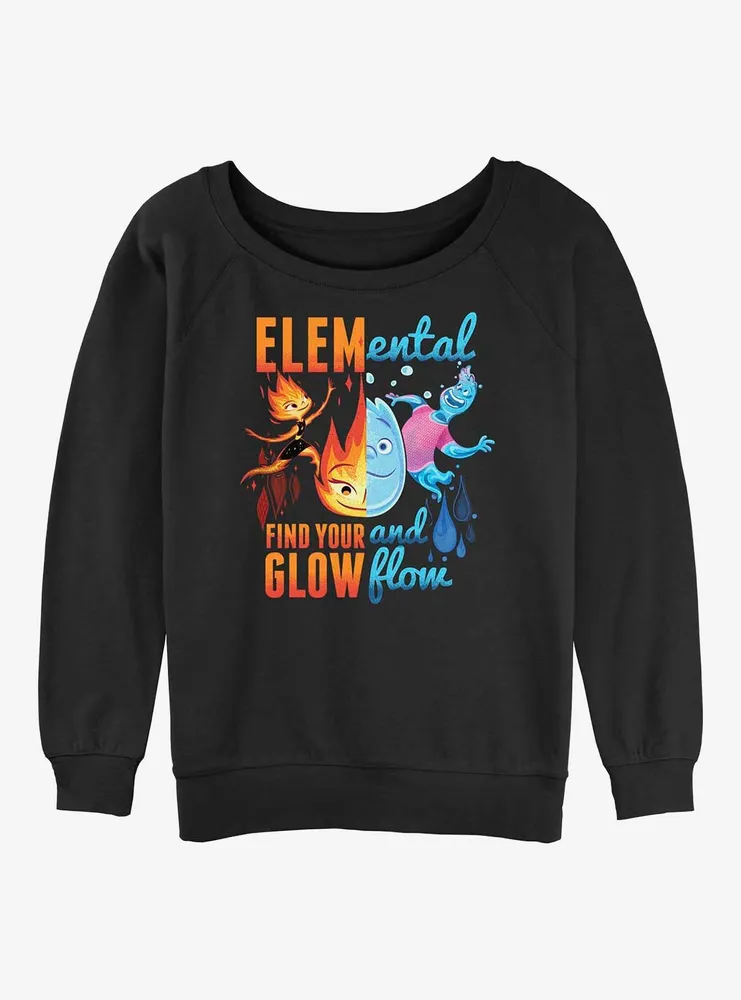 Disney Pixar Elemental Ember and Wade Find Your Glow Flow Womens Slouchy Sweatshirt