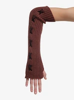 Brown Ribbed Lace-Up Arm Warmers