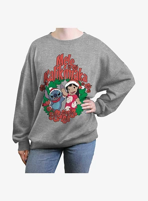 Disney Lilo & Stitch Mele Kalikimaka Merry Christmas Girls Oversized Sweatshirt