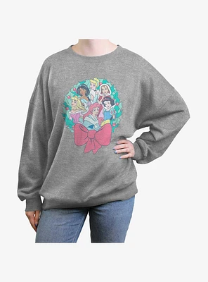 Disney Princesses Holiday Wreath Girls Oversized Sweatshirt