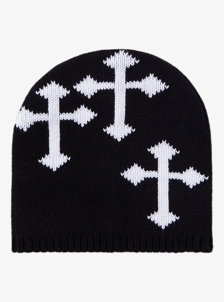 Black & White Gothic Cross Knit Beanie