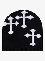 Black & White Gothic Cross Knit Beanie