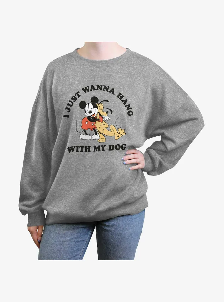 Disney Mickey Mouse & Pluto I Wanna Hang With My Dog Womens Oversized Sweatshirt