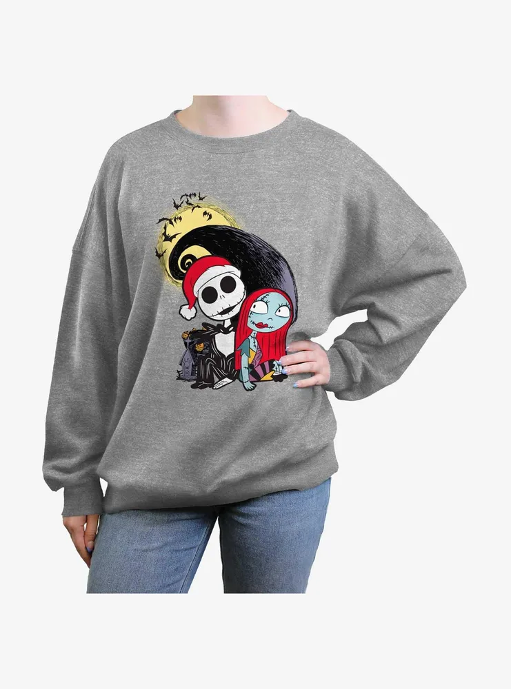 Disney The Nightmare Before Christmas Santa Jack And Sally Womens Oversized Sweatshirt