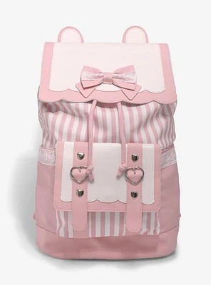 Kawaii Pink & White Bunny Bow Slouch Backpack