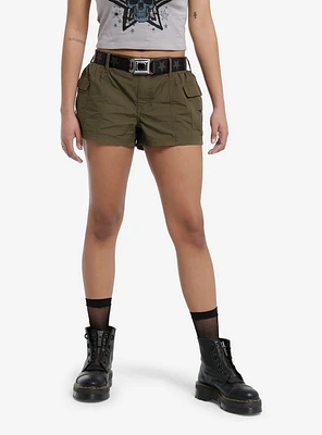 Social Collision® Army Green Star Belted Girls Cargo Shorts