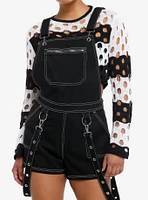 Black & White Contrast Stitch Suspender Shortalls