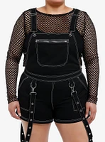 Black & White Contrast Stitch Suspender Shortalls Plus