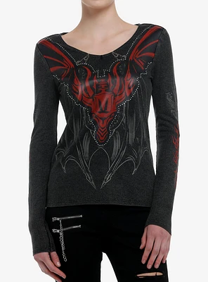 House Of The Dragon Red Rhinestone Girls Long-Sleeve Thermal Top