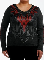 House Of The Dragon Red Rhinestone Girls Long-Sleeve Thermal Top Plus