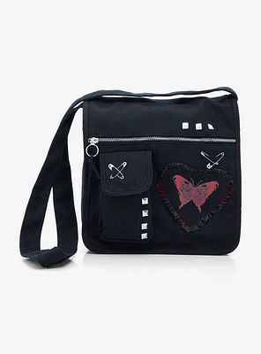 Butterfly Rib Cage Studded Messenger Bag