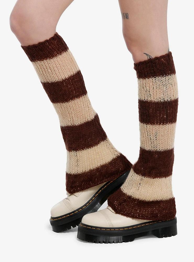 Brown & Tan Stripe Knit Flared Leg Warmers