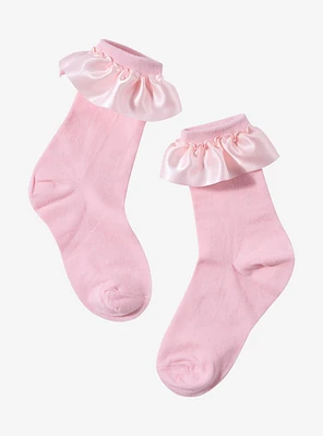 Pink Ribbon Ruffle Ankle Socks