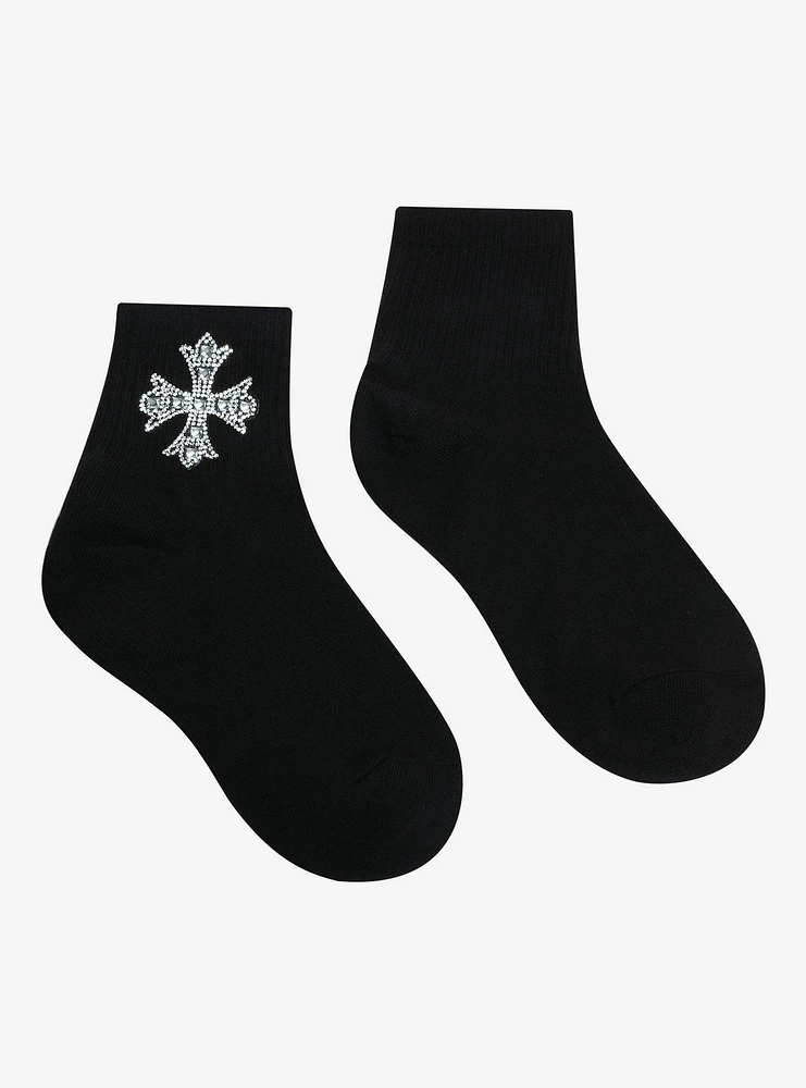 Rhinestone Cross Ankle Socks