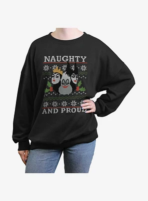 Disney Villains Naughty And Proud Ugly Christmas Girls Oversized Sweatshirt