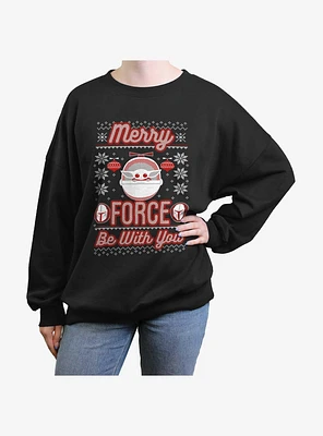 Star Wars The Mandalorian Merry Force Grogu Ugly Christmas Girls Oversized Sweatshirt