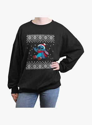 Disney Lilo & Stitch Ugly Christmas Snow Girls Oversized Sweatshirt