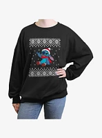 Disney Lilo & Stitch Ugly Christmas Snow Girls Oversized Sweatshirt