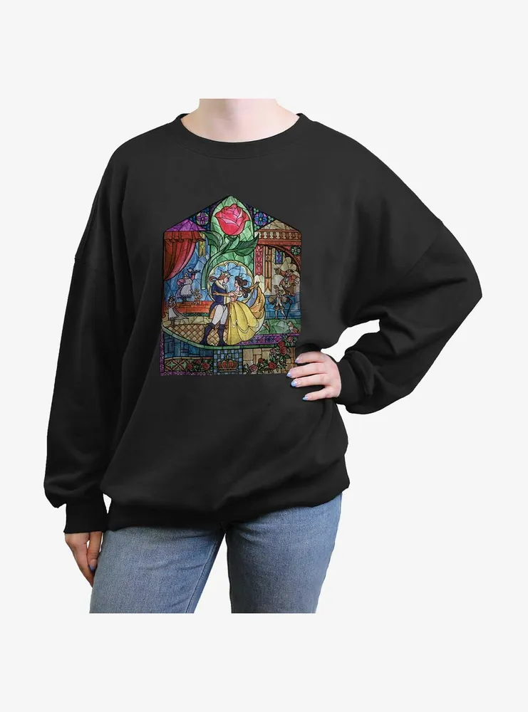 Disney Beauty And The Beast Stained Glass Womens Oversized Sweatshirt