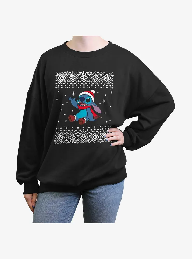 Disney Lilo & Stitch Ugly Christmas Snow Womens Oversized Sweatshirt