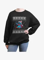 Disney Lilo & Stitch Ugly Christmas Snow Womens Oversized Sweatshirt