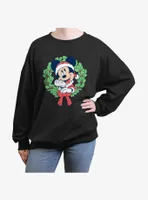 Disney Mickey Mouse Christmas Wreath Womens Oversized Sweatshirt