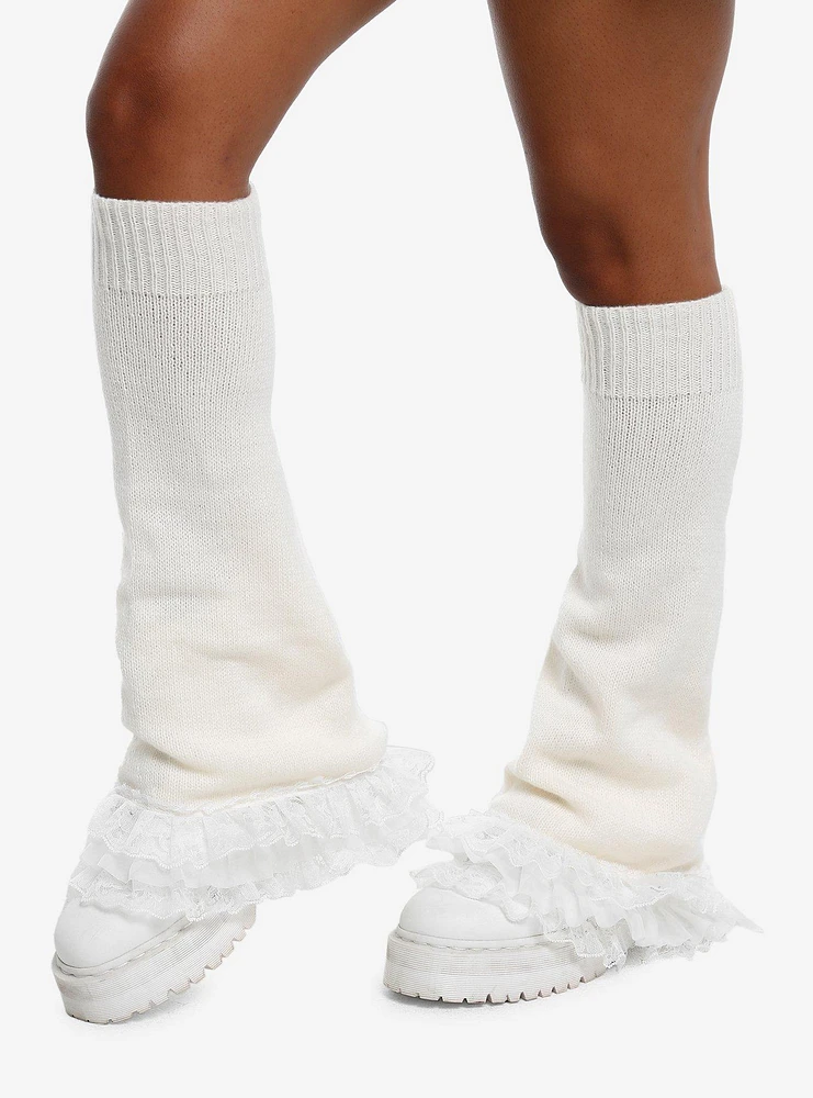 Cream Lace Flare Leg Warmers