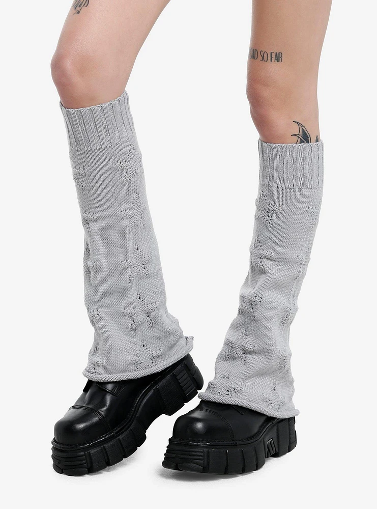 Grey Stars Knit Flared Leg Warmers