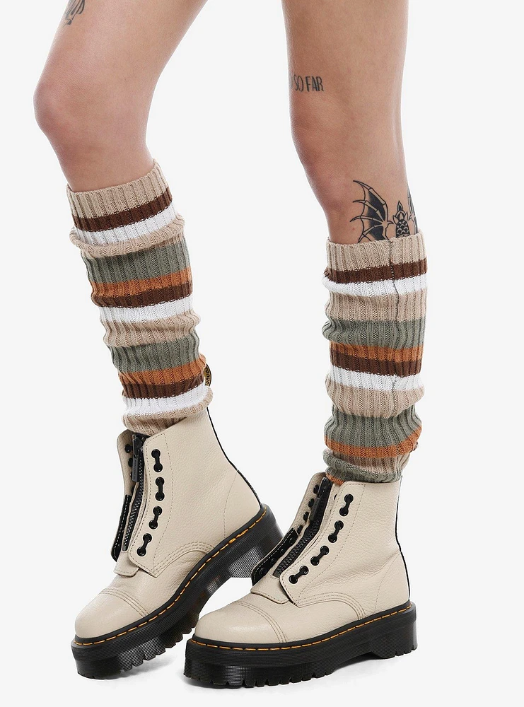Brown & Green Stripe Slouchy Knee-High Socks