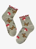 Peace Mushroom Butterfly Lettuce Ankle Socks