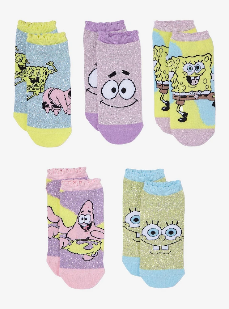 SpongeBob SquarePants Pastel SpongeBob & Patrick No-Show Socks 5 Pair