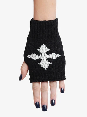 Black & White Cross Fingerless Gloves