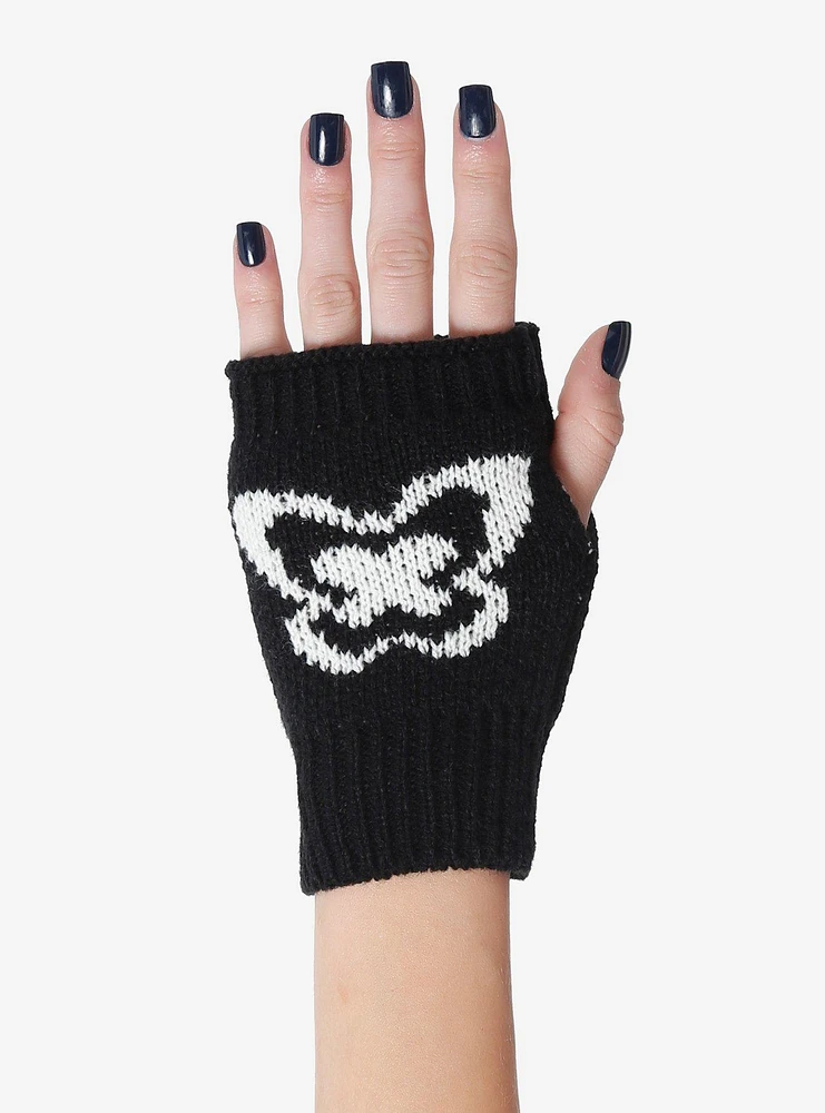 Black & White Butterfly Knit Fingerless Gloves