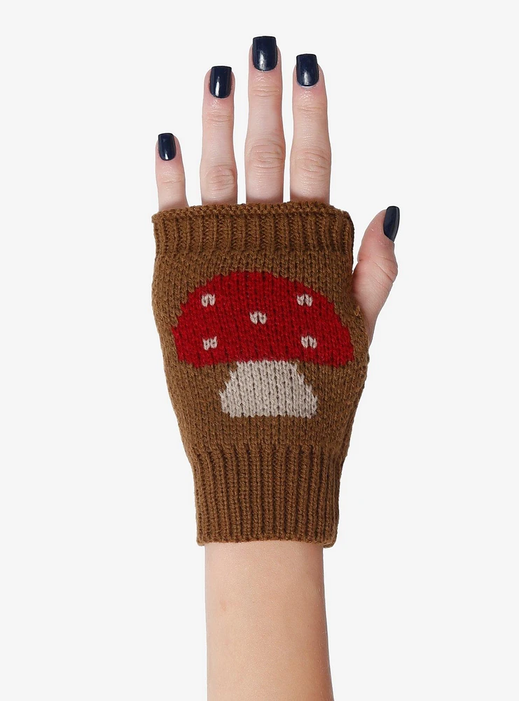 Brown Mushroom Fingerless Gloves