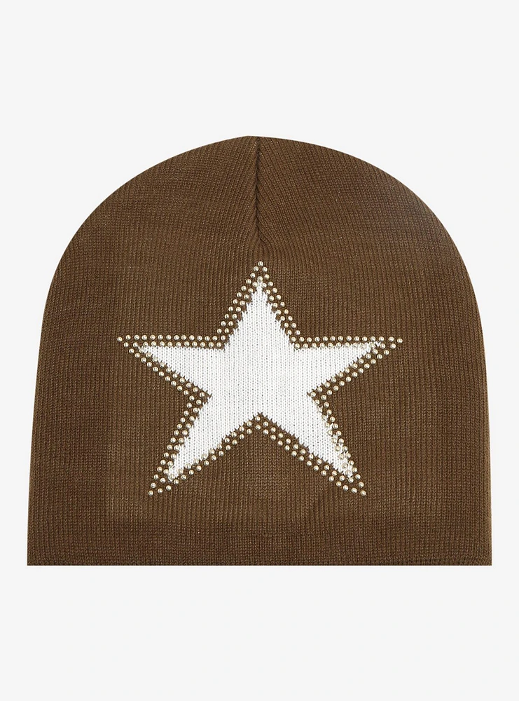 Brown Star Knit Beanie