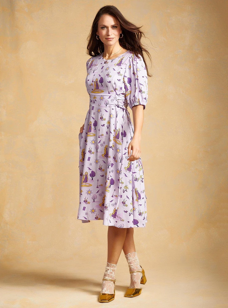 Disney Tangled Rapunzel Puff Sleeve Midi Dress — BoxLunch Exclusive